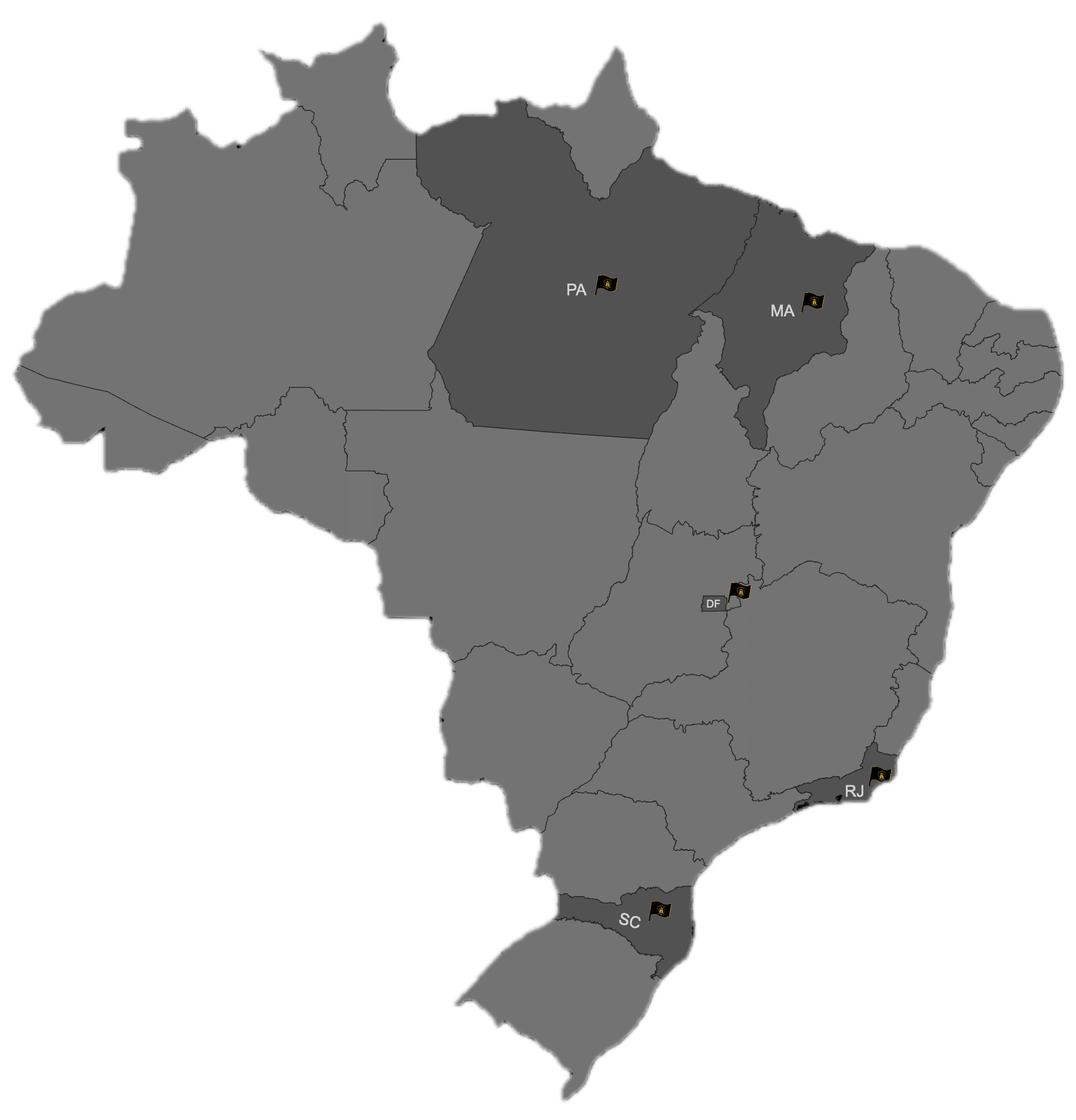 Mapa do Brasil com sedes do MC Os Papas
